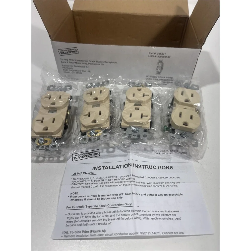 4 Pc Standard Duplex Receptacles 20 Amp IVORY‎ 20A Commercial Grade And More